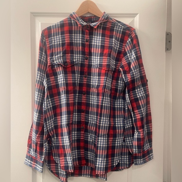 Ralph Lauren Tops - Ralph Lauren Red and Navy Plaid Button-Down Shirt
